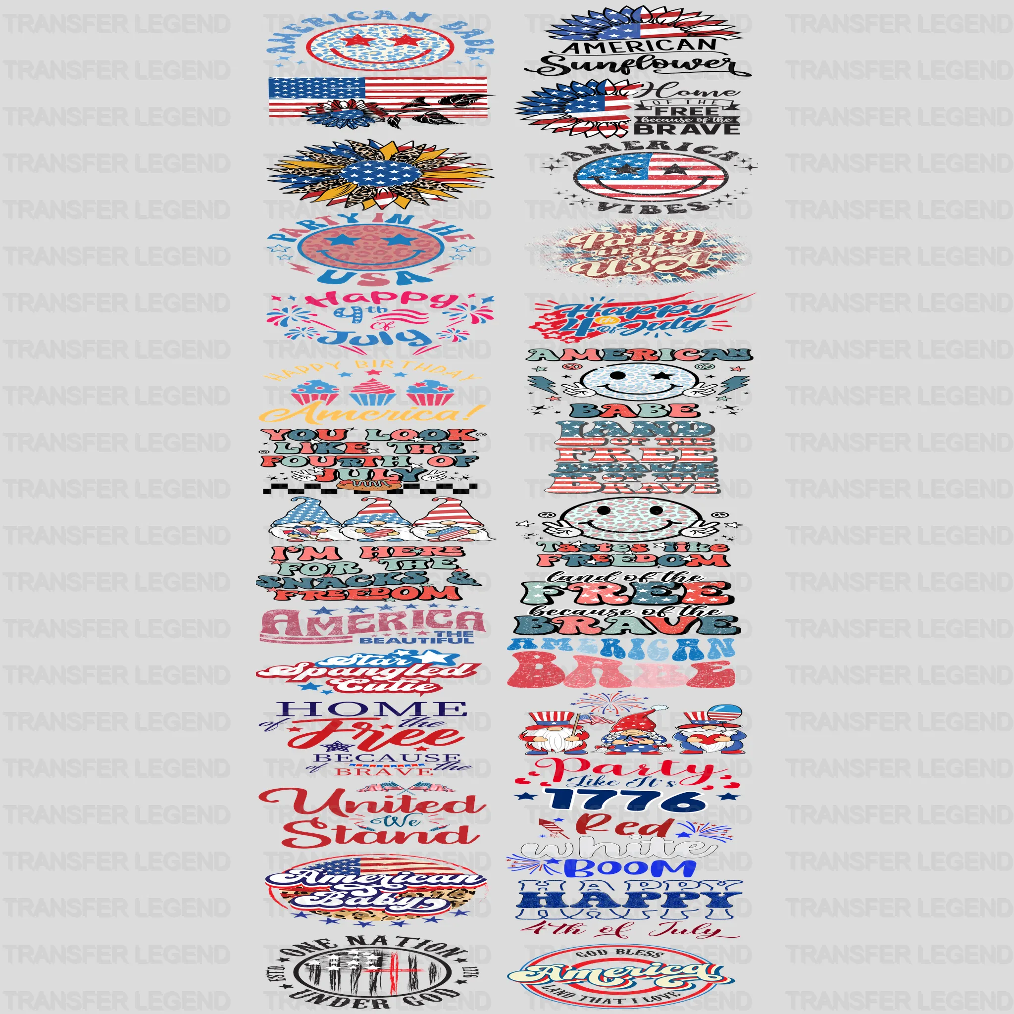 4th Of July Premade Gang sheet - 30 PCS 10 INCH - transferlegend