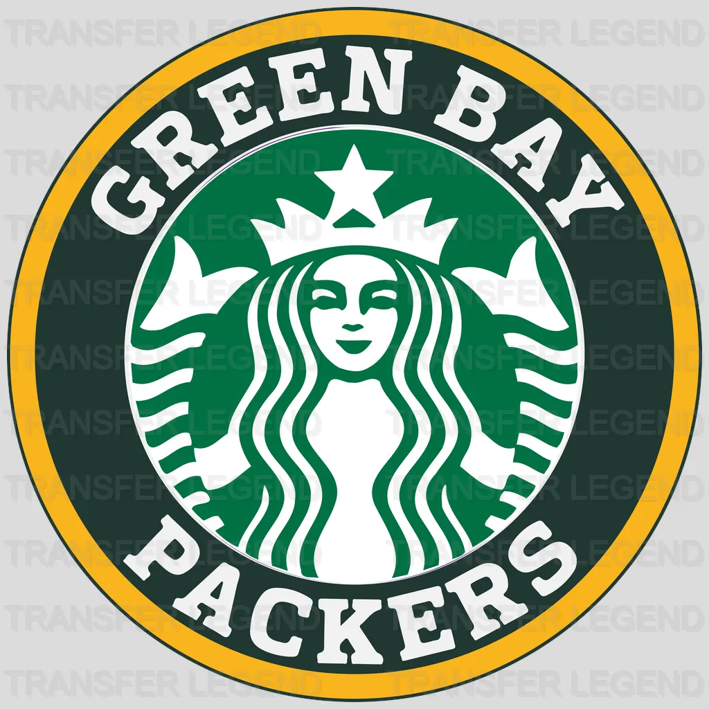 Green Bay Packers Starbucks style circular logo with “Green Bay Packers”, NFL design - DTF Heat Transfer