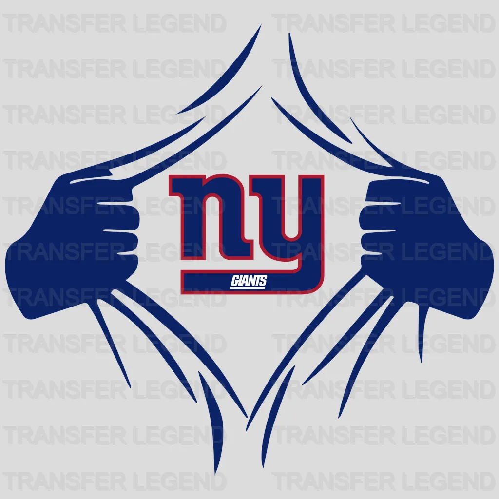New York Giants shirt‑ripping reveal of “ny” logo, NFL design - DTF Heat Transfer