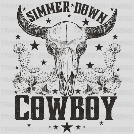 Simmer Down Cowboy Bull Skull Design - DTF heat transfer - transferlegend