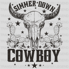 Simmer Down Cowboy Bull Skull Design - DTF heat transfer - transferlegend