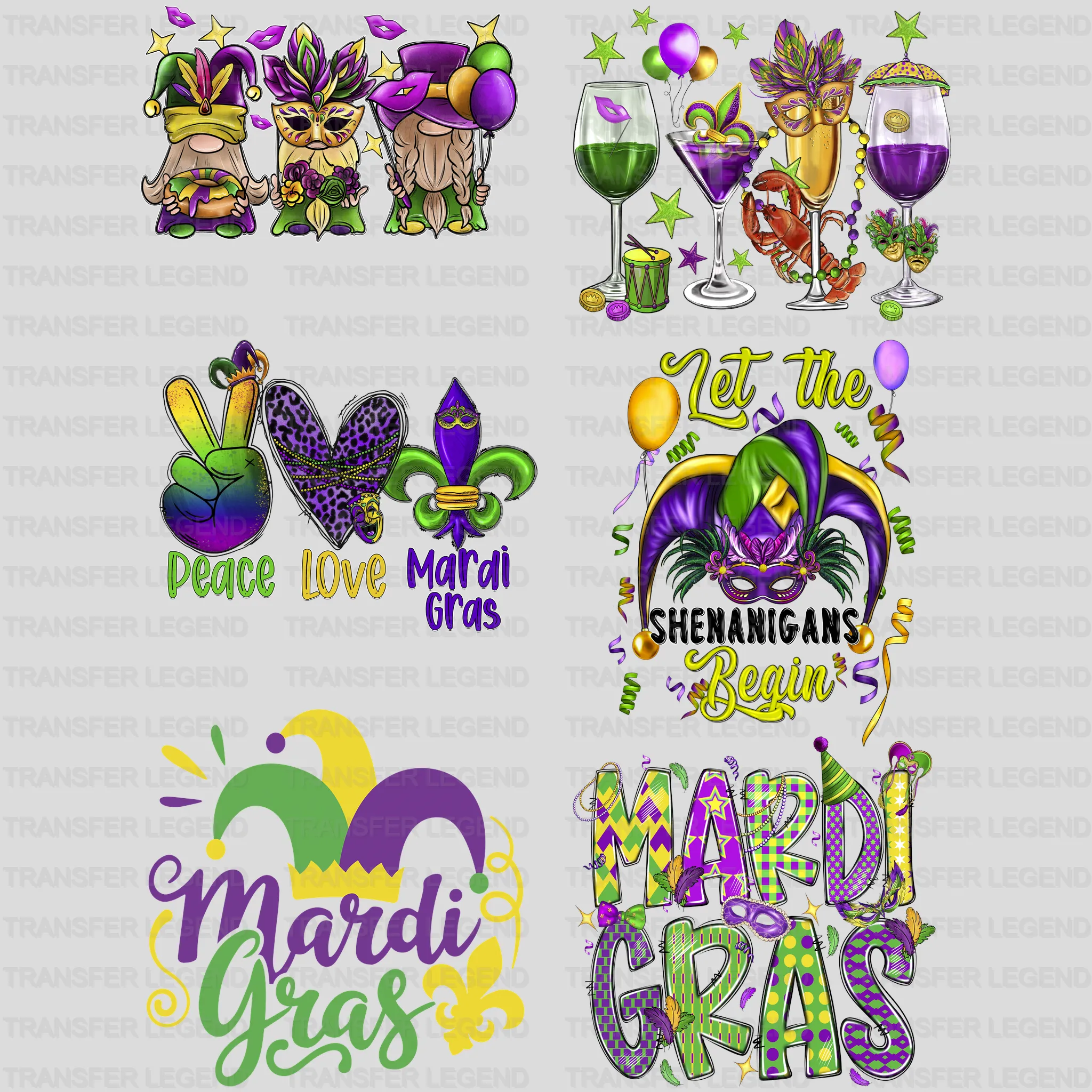 Mardi Gras Premade Gang sheet - 6 PCS 10 INCH - transferlegend