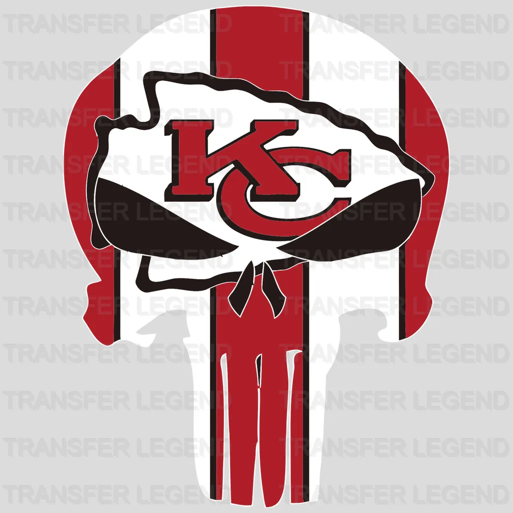Kansas City Chiefs Punisher Skull Emblem NFL Design - DTF Heat Transfer