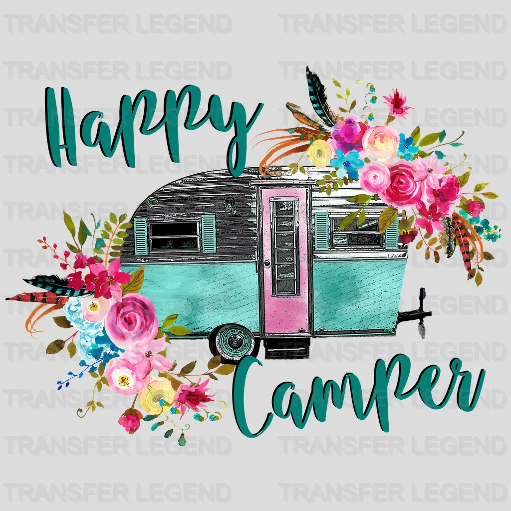 Happy Camper With Flowers Design - DTF heat transfer - transferlegend