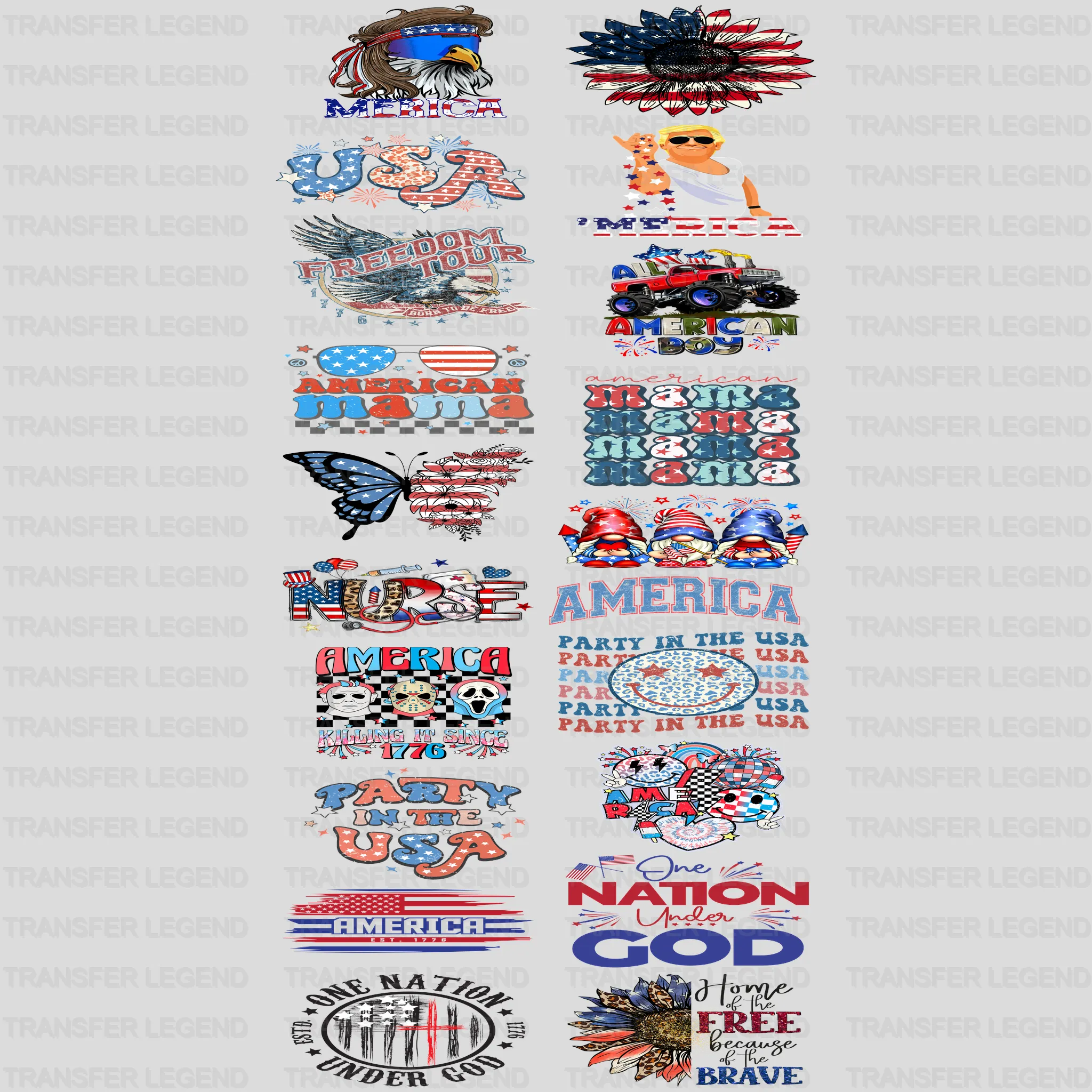 4th Of July - Premade Gang sheet - 20 PCS 10 INCH - transferlegend