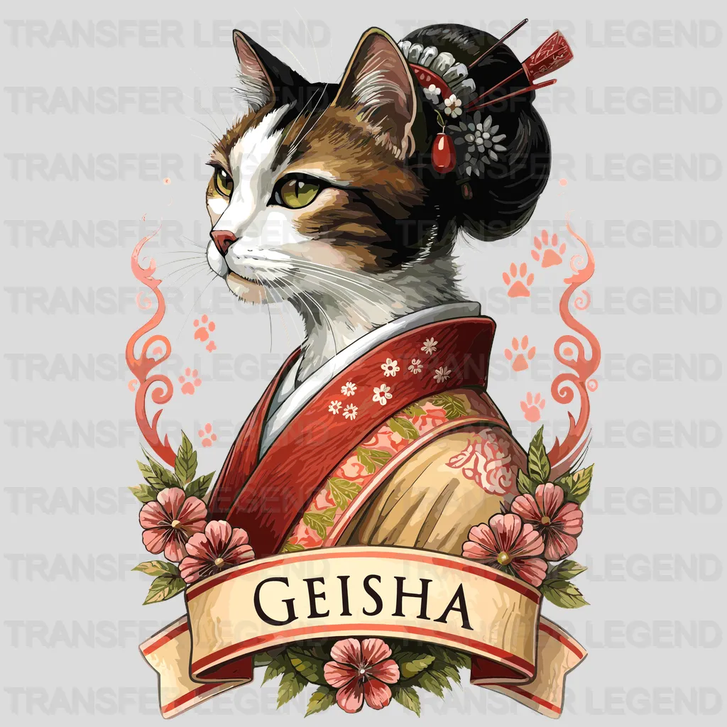 Cat Geisha Asian Design - DTF Heat Transfer - transferlegend