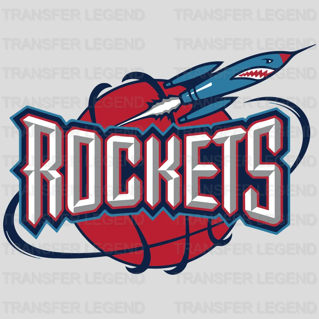 Houston Rockets 90s Rocket Ship with Wordmark NBA Design - DTF Heat Transfer
