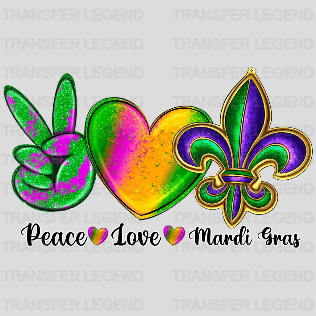 Peace Love Mardi Gras Design- Mardi Gras DTF heat transfer - transferlegend