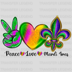 Peace & Love & Mardi Gras Mardi Gras Design- Mardi Gras DTF heat transfer - transferlegend