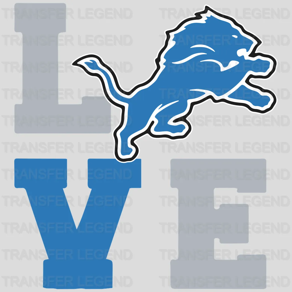Detroit Lions LOVE Vertical Wordmark with Logo NFL Design - DTF Heat Transfer
