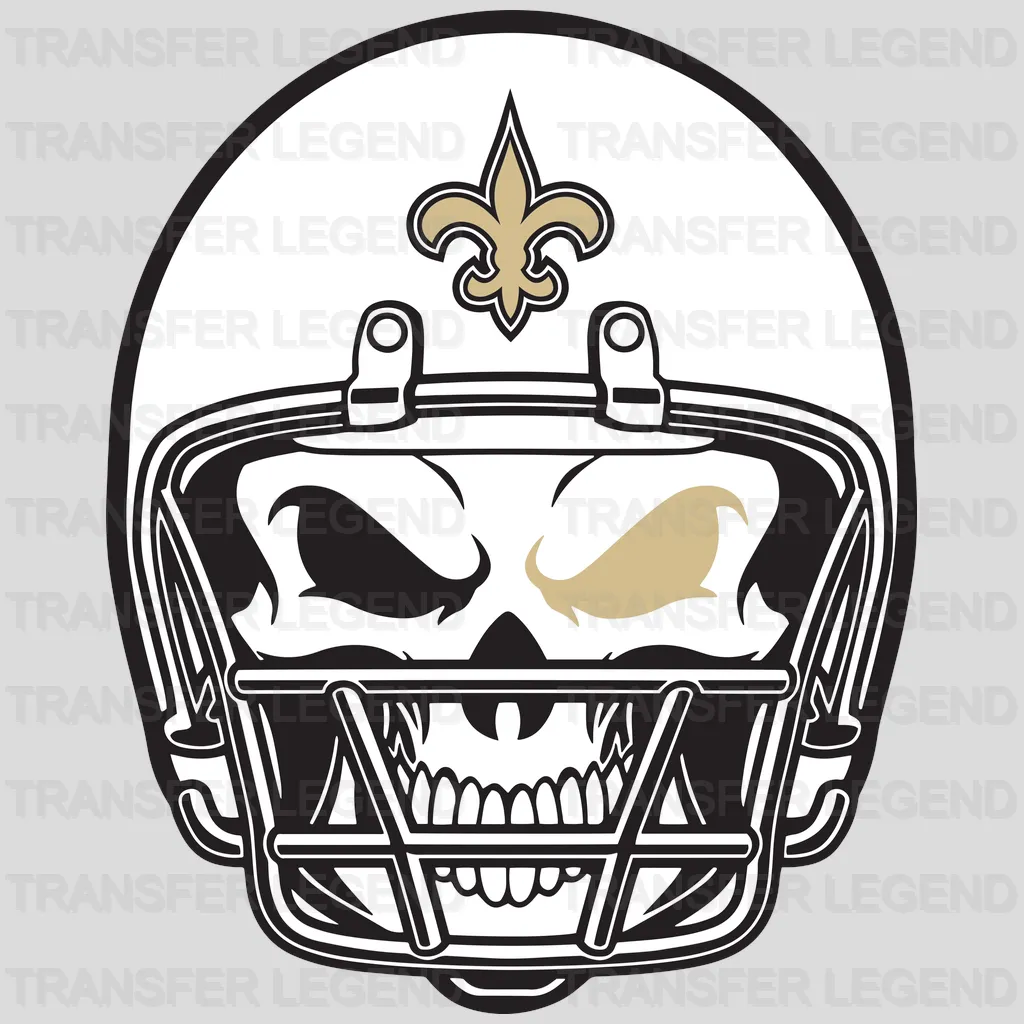 New Orleans Saints sugar skull with fleur‑de‑lis forehead art, NFL design - DTF Heat Transfer
