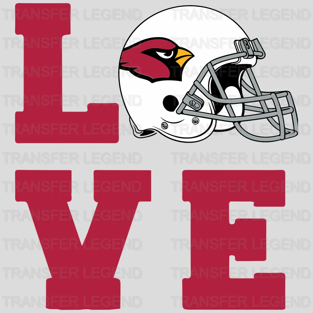 Arizona Cardinals Love Letters with Helmet NFL Design - DTF Heat Transfer