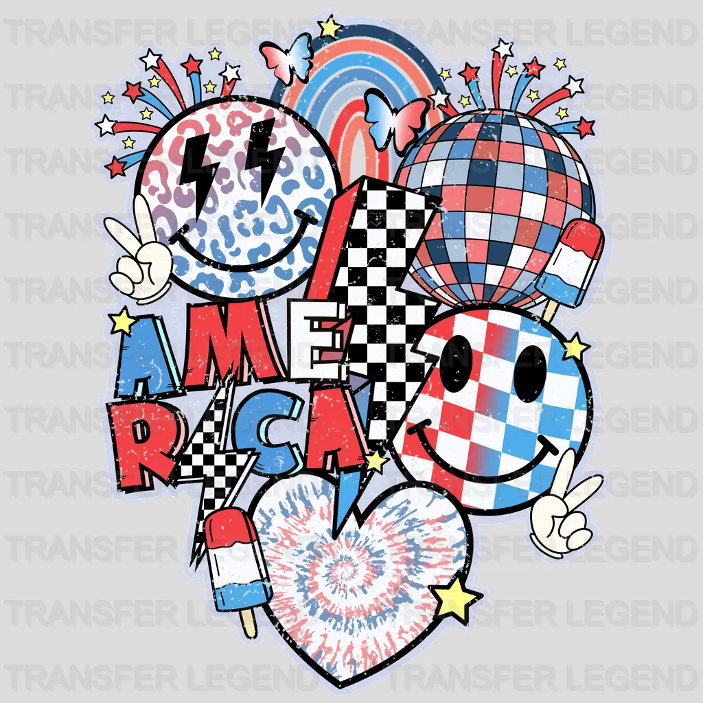 America Smiley Face DTF Transfer - transferlegend