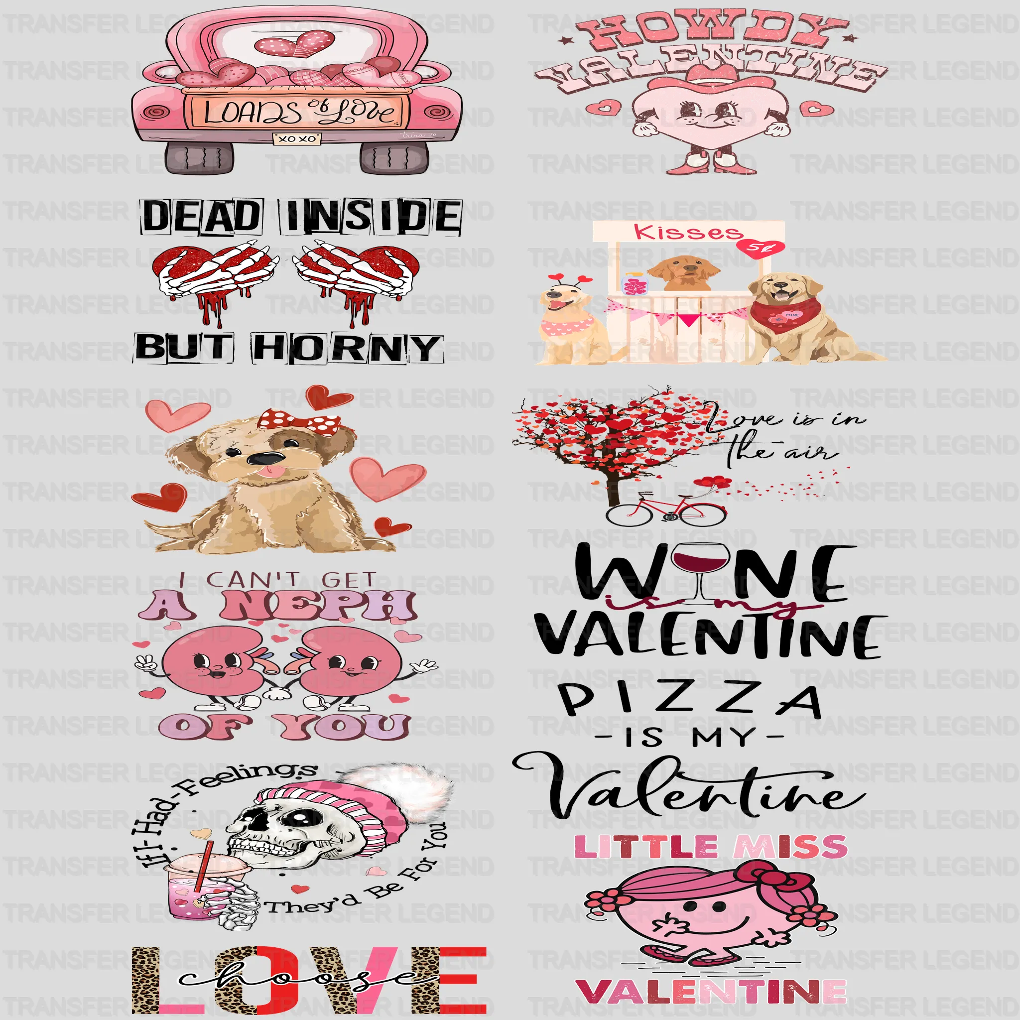 Valentine's Premade Gang sheet - 12 PCS 10 INCH - transferlegend