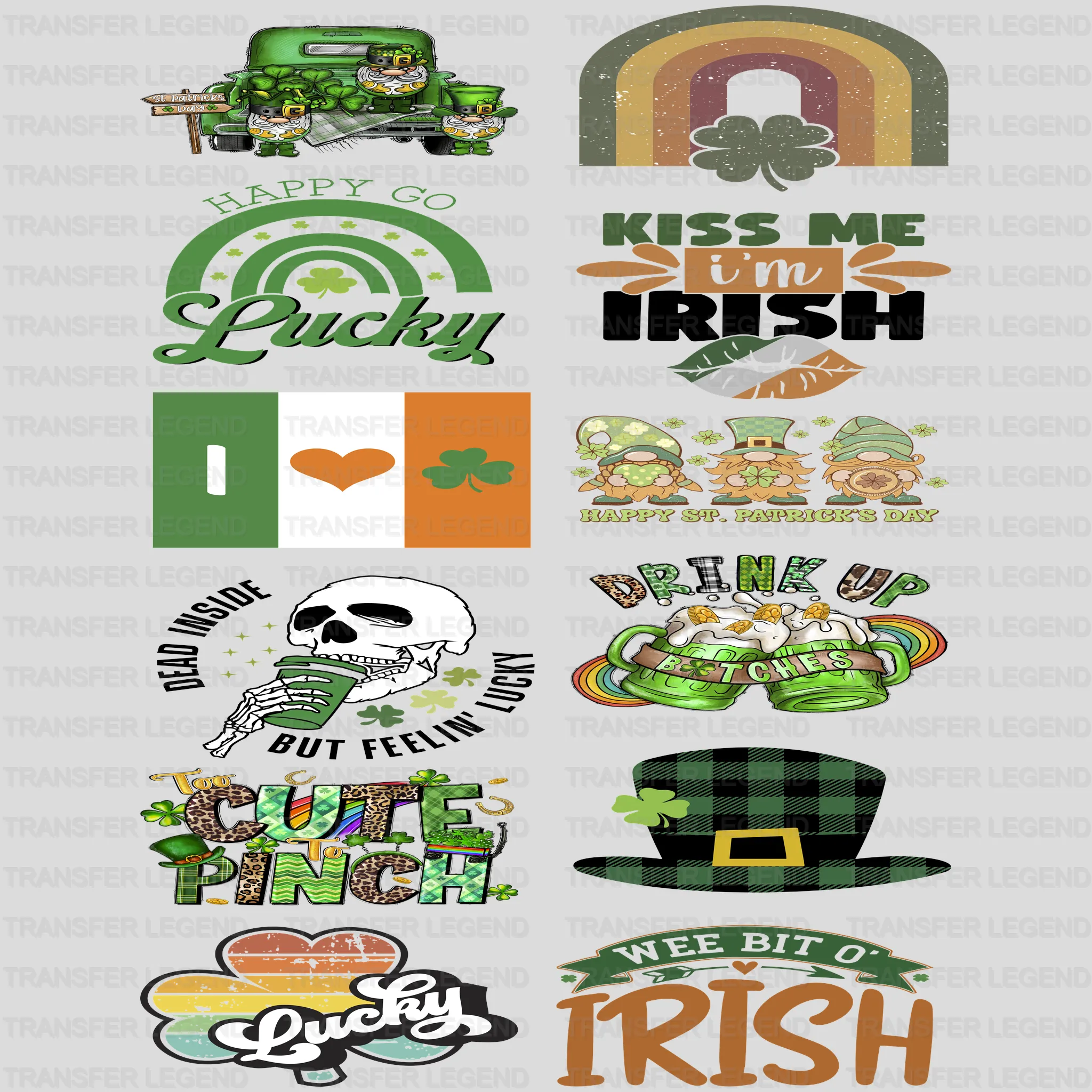 St. Patrick's Day Premade Gang sheet - 12 PCS 10 INCH - transferlegend