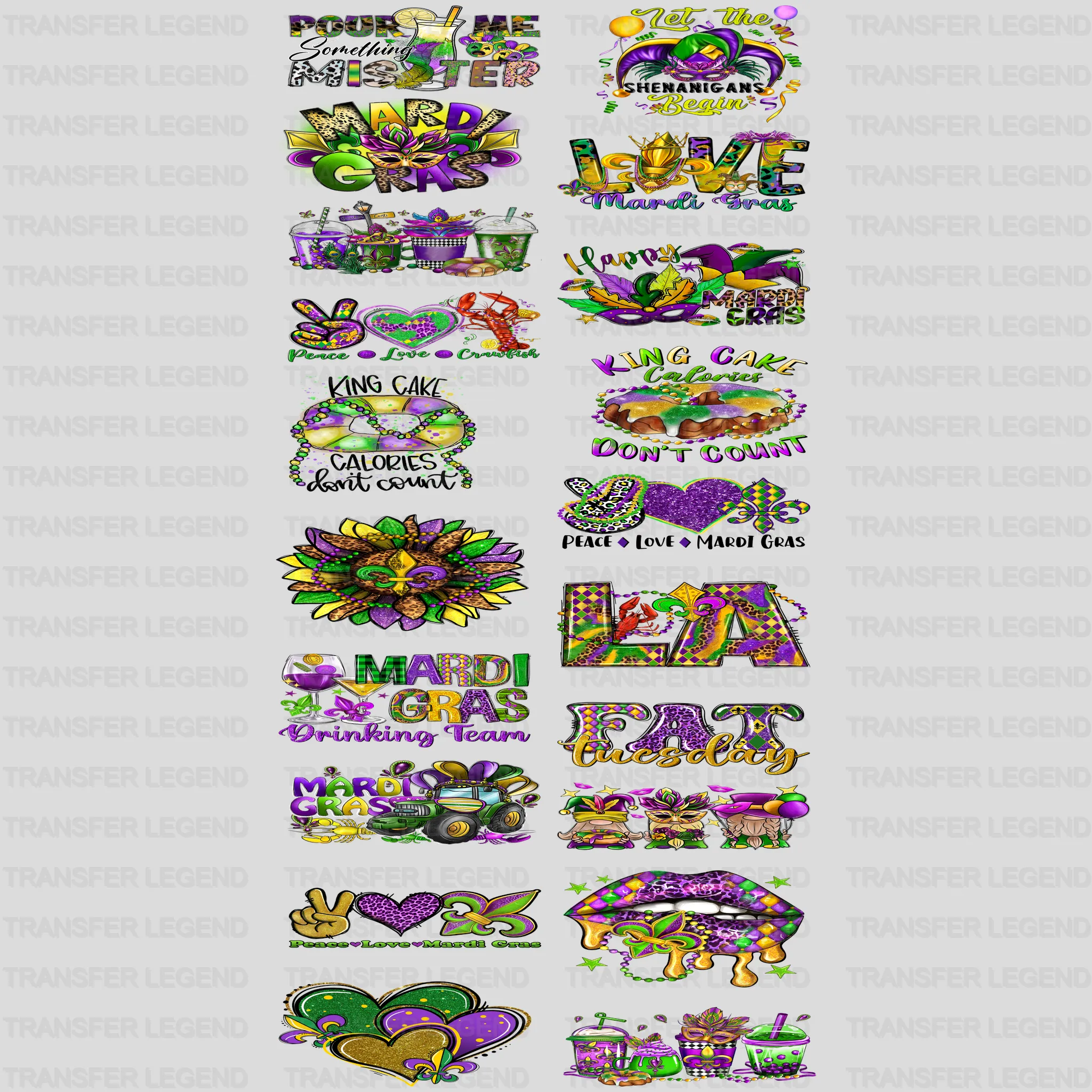 Mardi Gras Premade Gang sheet - 20 PCS 10 INCH - transferlegend