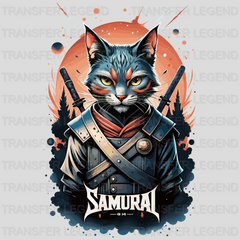 Cat Fighting Samurai Asian Design - DTF Heat Transfer - transferlegend