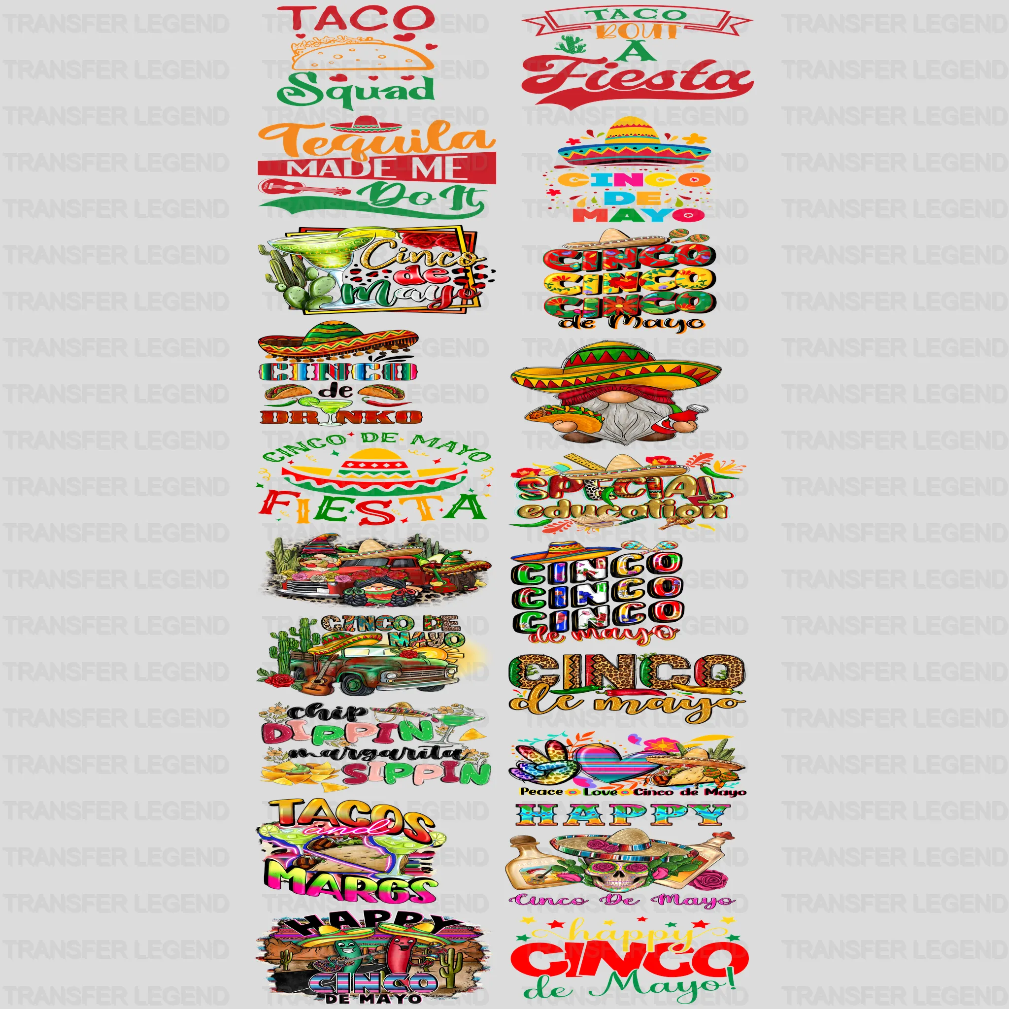 Cinco De Mayo Premade Gang sheet - 20 PCS 10 INCH (Bundle 5) - transferlegend