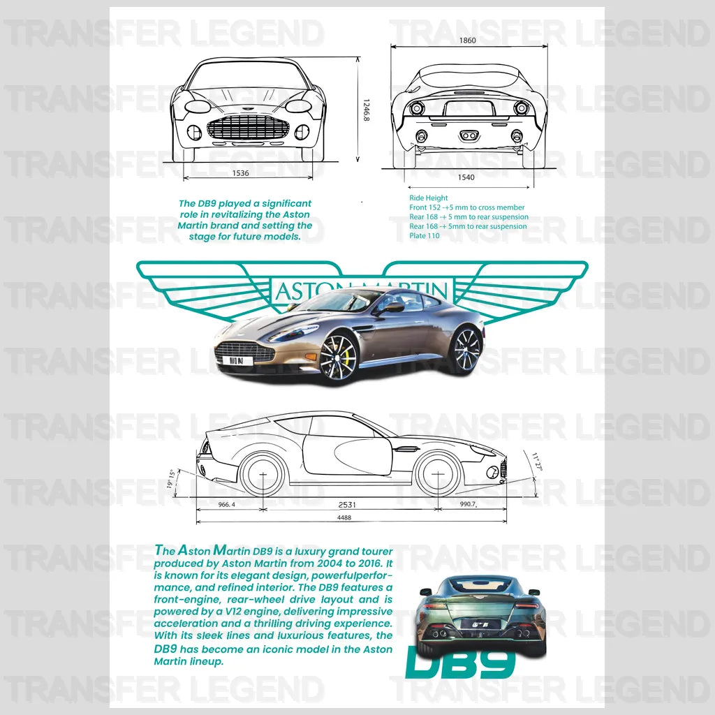 Aston Martin DB9 Luxury Cars Design - DTF heat Transfer - transferlegend