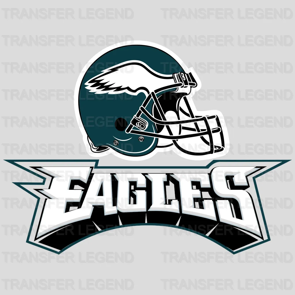Philadelphia Eagles side‑view helmet illustration with wordmark, NFL design - DTF Heat Transfer