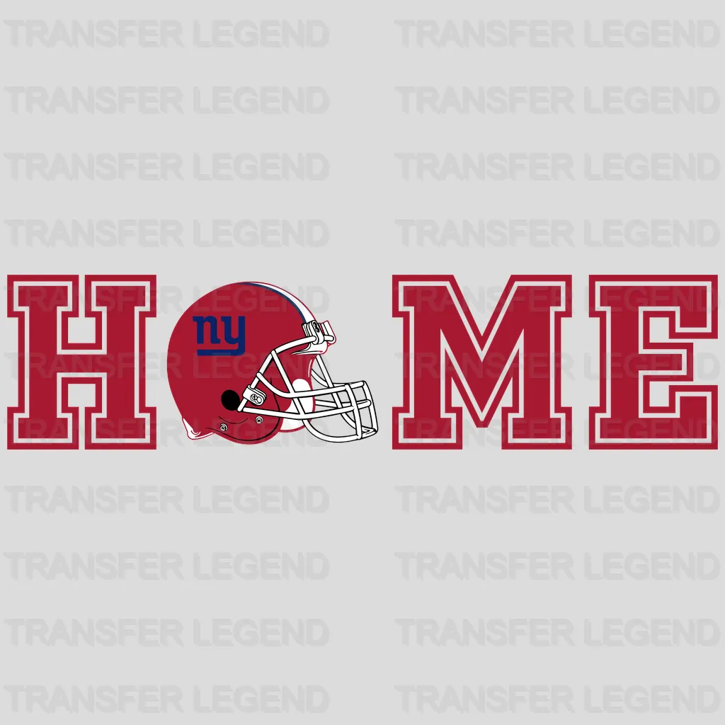 New York Giants “HOME” letters with mini helmet icon, NFL design - DTF Heat Transfer