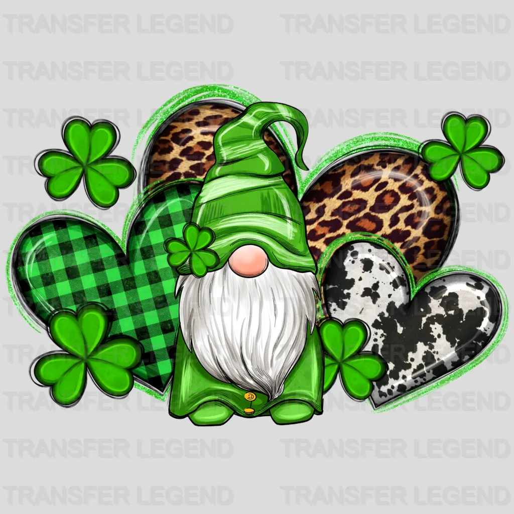 St. Patrick's Day Gnome Western Hearts Leopard Design - DTF heat transfer - transferlegend