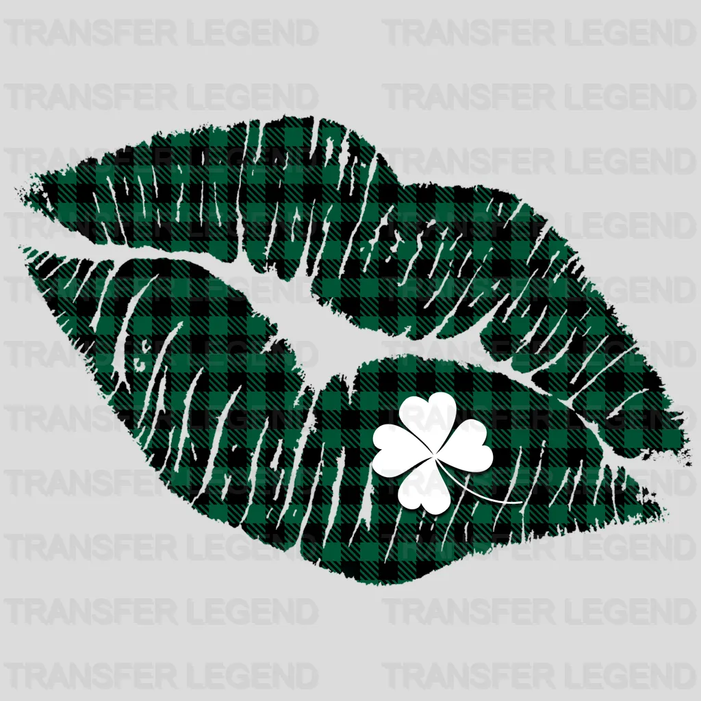St. Patricks Day Buffalo Plaid Lips Design - DTF heat transfer - transferlegend