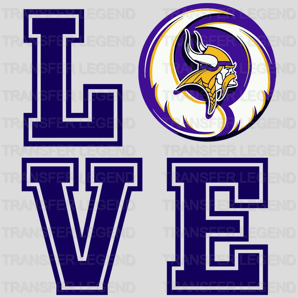 Minnesota Vikings LOVE Word Block & Horn NFL Design - DTF Heat Transfer