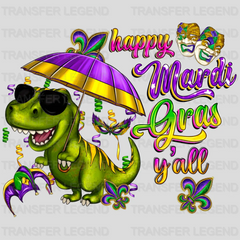 Happy Mardi Gras Y'All Dino Mardi Gras Design- Mardi Gras DTF heat transfer - transferlegend