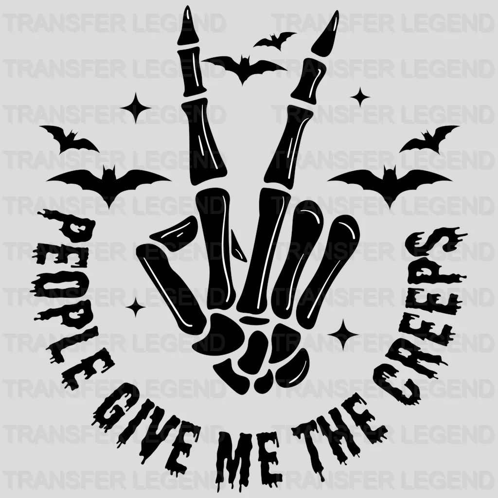 Halloween People Give Me The Creeps Skeleton Peace Design - DTF heat transfer - transferlegend