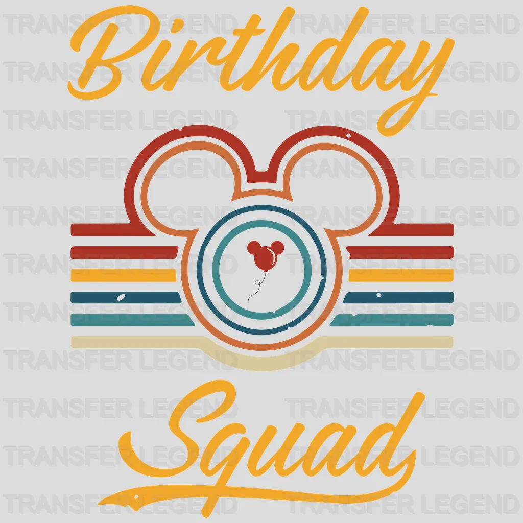 Birthday Squad Retro Lines Cartoon Head Design - DTF heat transfer - transferlegend