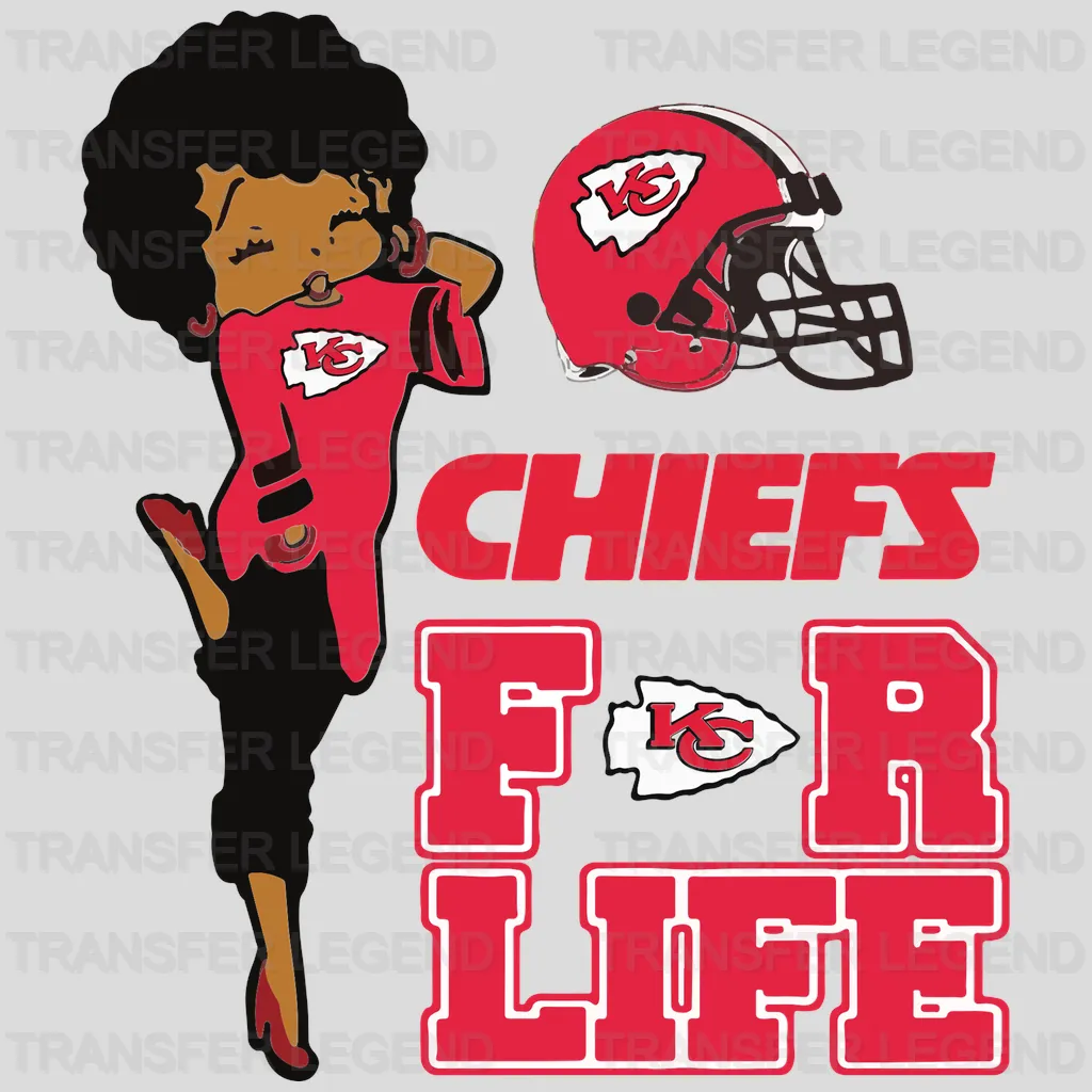 Kansas City Chiefs Pin‑up Girl with For Life Wordmark NFL Design - DTF Heat Transfer