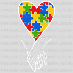 Holding Hands Autism Heart Shape Design - DTF heat transfer - transferlegend