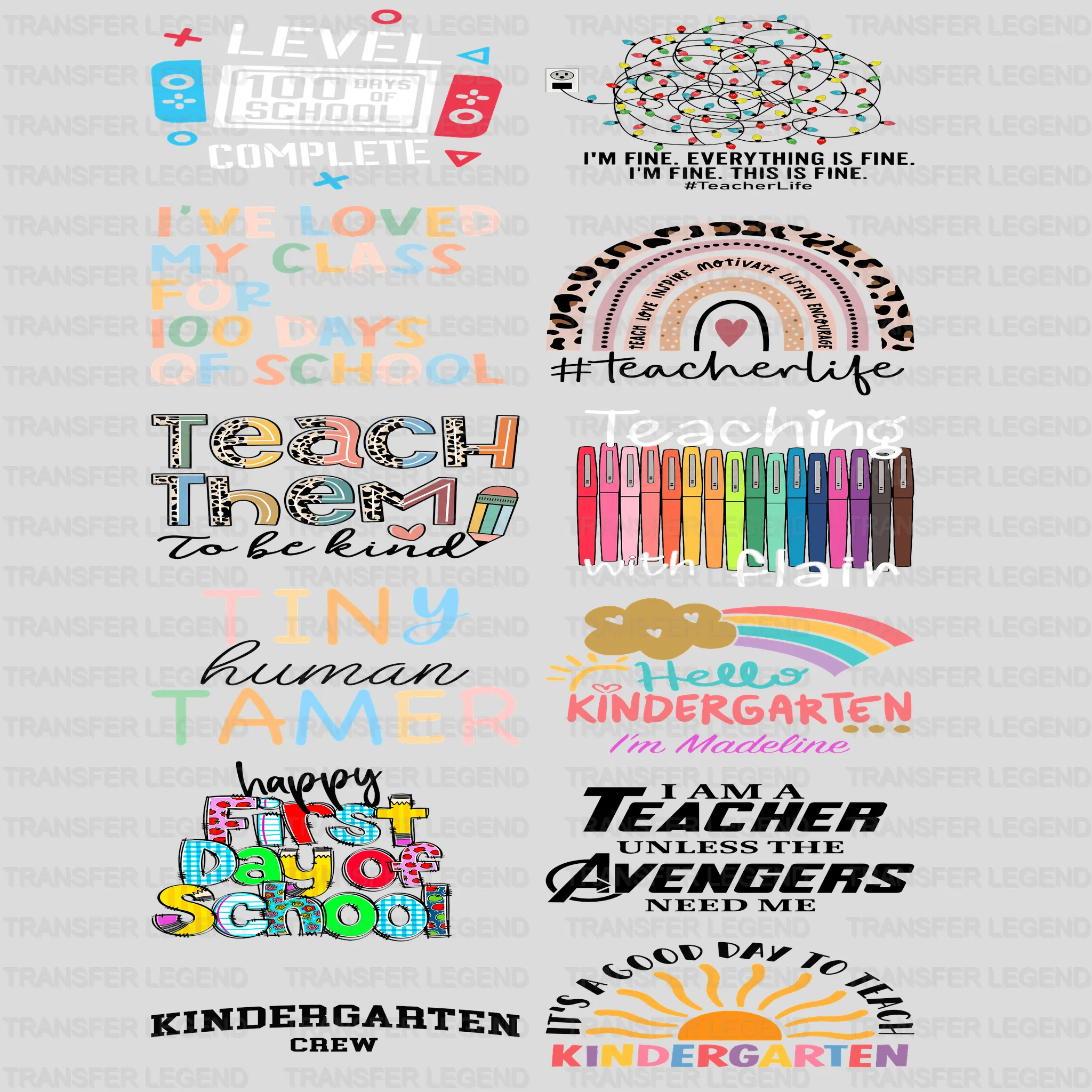 100 Days of School Premade Gang sheet-22X60 (Set 6) - transferlegend