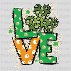 LOVE w/ Three Leaf Clover St. Patrick's Day Design - DTF Heat Transfer - transferlegend