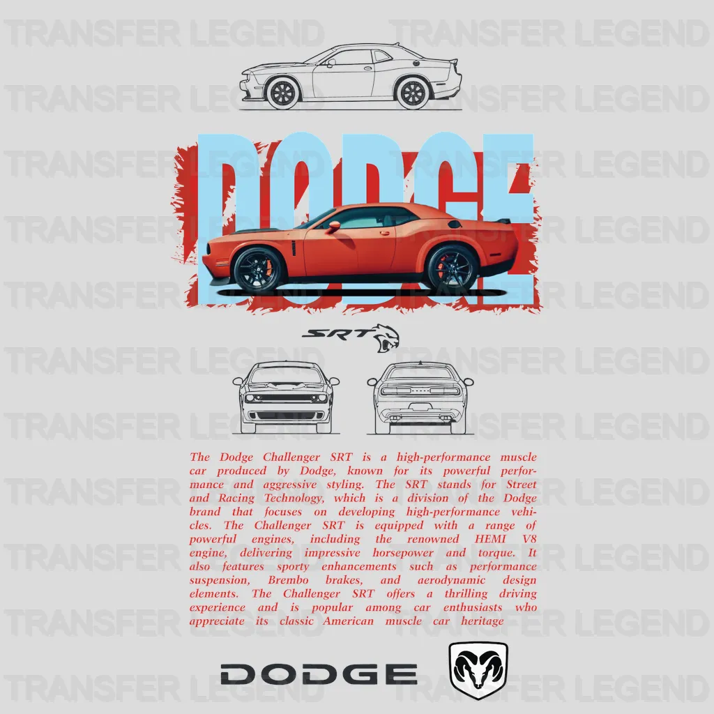 Dodge Challenger SRT Cars Design - DTF Heat Transfer - transferlegend