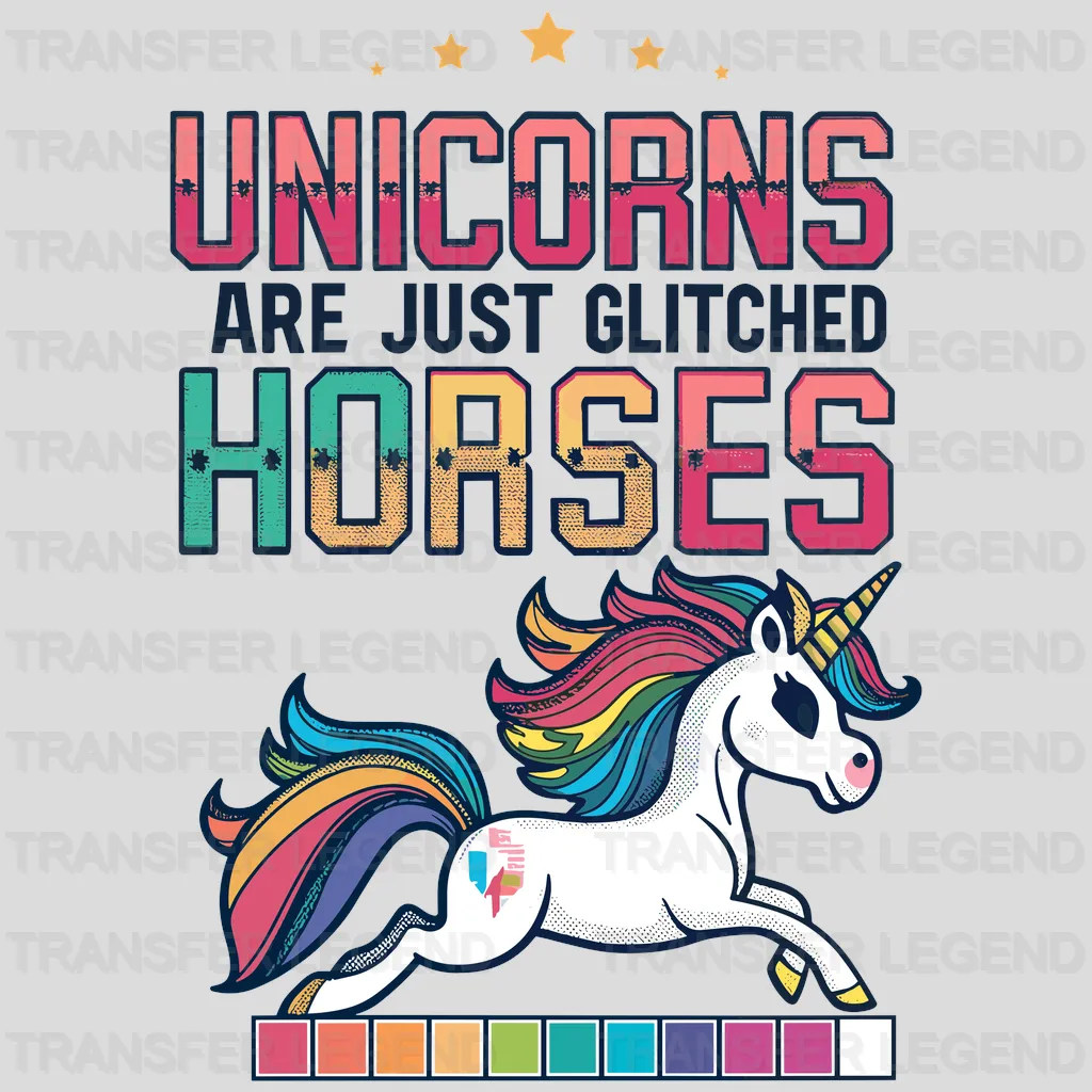 Glitched Horses Unicorn Design - DTF Heat Transfers - transferlegend