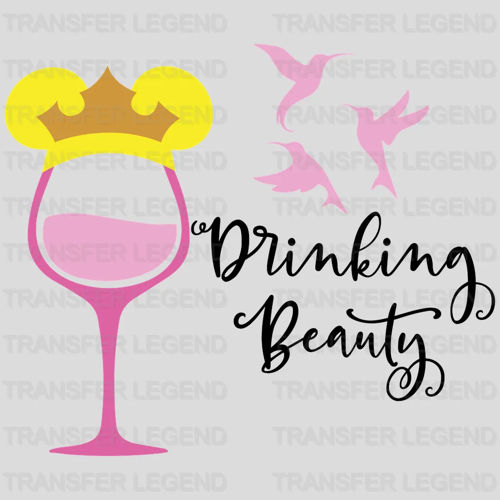 Mickey Ears Wine Glass Drinking Beauty Aurora Design - DTF heat transfer - transferlegend