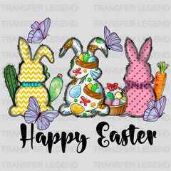 Happy Easter Bunnies with Butterflies Design- DTF heat transfer - transferlegend