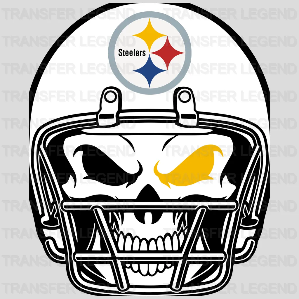 Pittsburgh Steelers skull mask graphic with star emblem, NFL design - DTF Heat Transfer