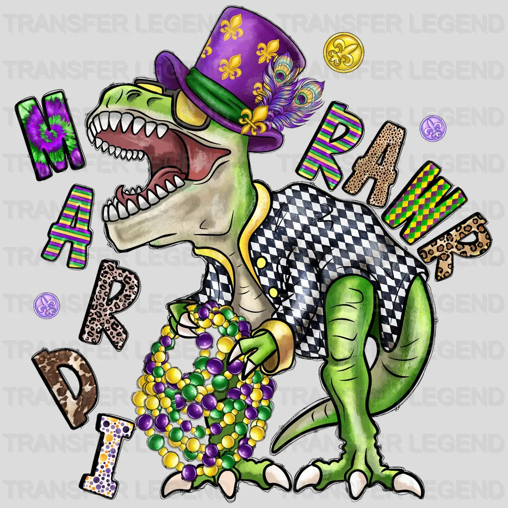 Dinosaur Mardi Gras Design- Mardi Gras DTF heat transfer - transferlegend