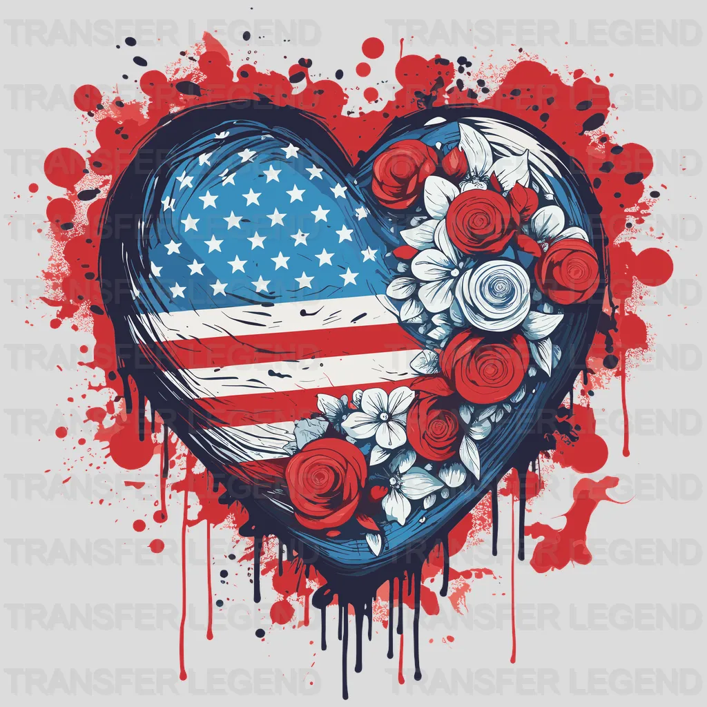 Heart Rose USA Design - DTF Heat Transfers - transferlegend