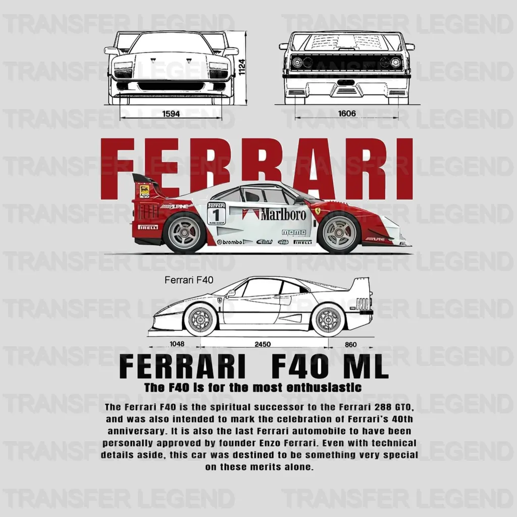 Ferrari F40 ML Cars Design - DTF Heat Transfer - transferlegend