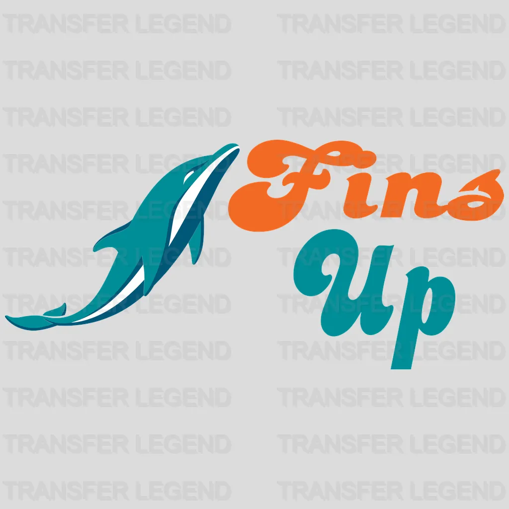 Miami Dolphins Fins Up Wordmark & Dolphin Tail Emblem NFL Design - DTF Heat Transfer