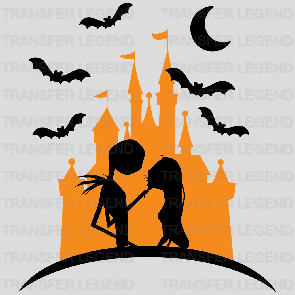 Halloween Jack and Sally Disney Castle Couple Design - DTF heat transfer - transferlegend