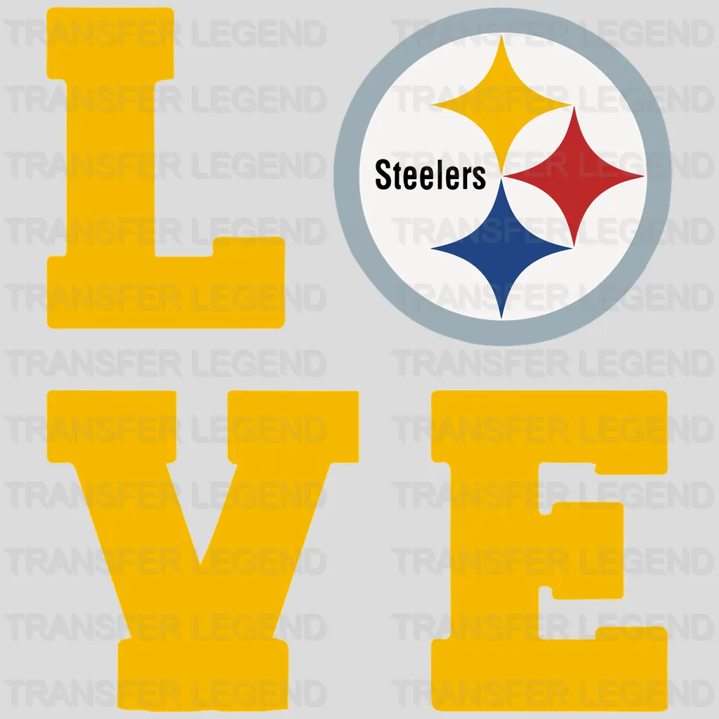 Pittsburgh Steelers “LOVE” typography with star as “O”, NFL design - DTF Heat Transfer