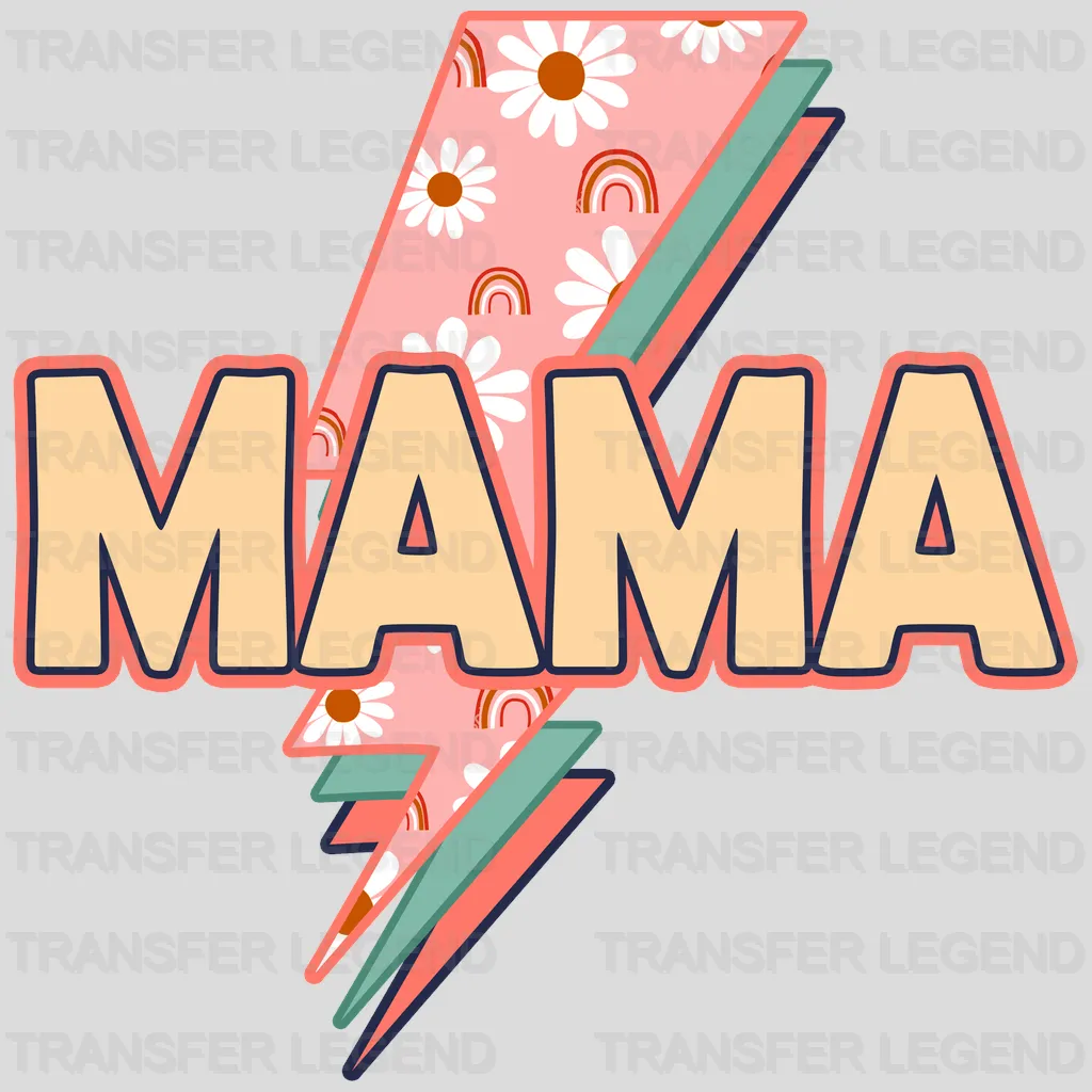 Mama Retro Floral Thunderbolt Design - DTF heat transfer - transferlegend