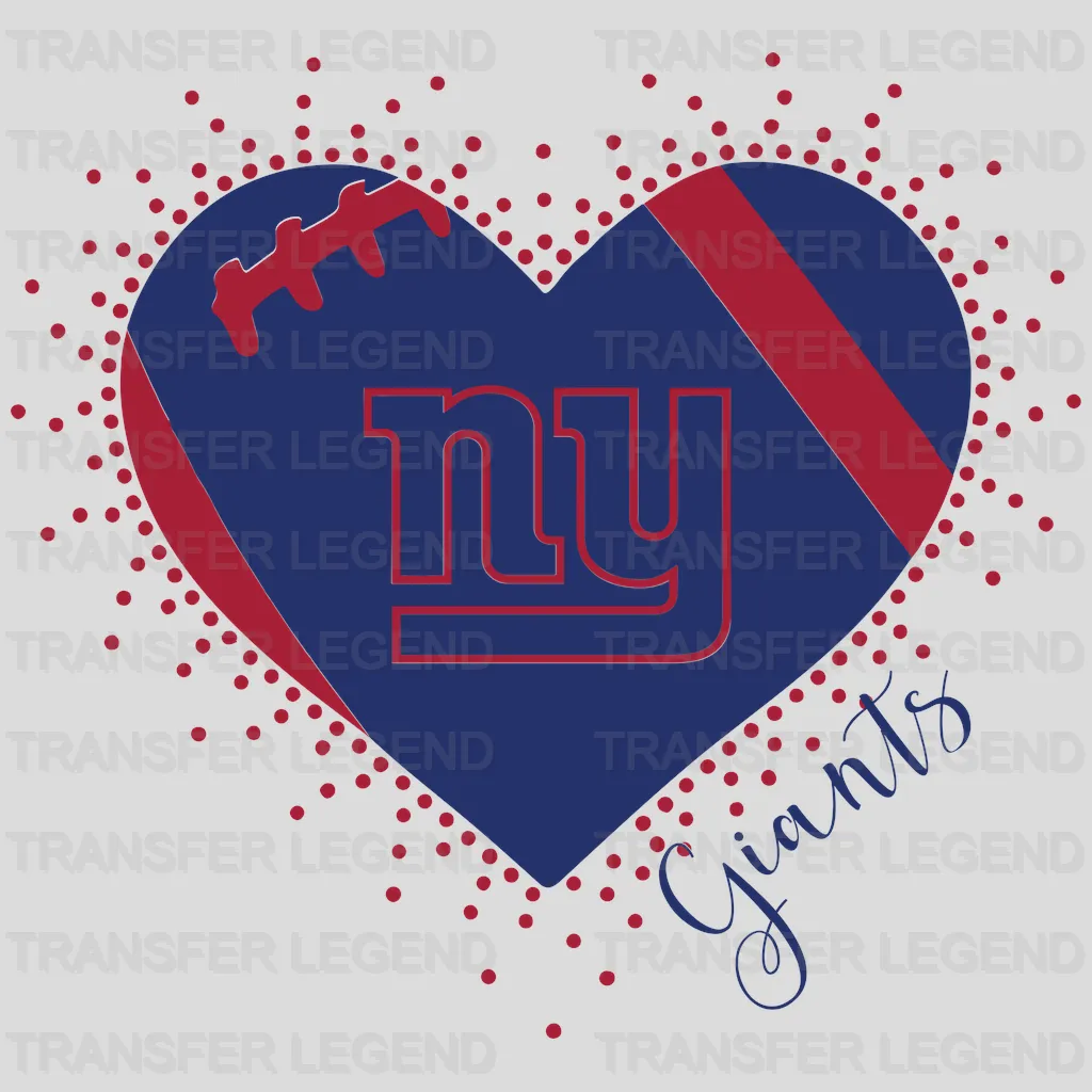 New York Giants dotted heart pattern with monogram, NFL design - DTF Heat Transfer