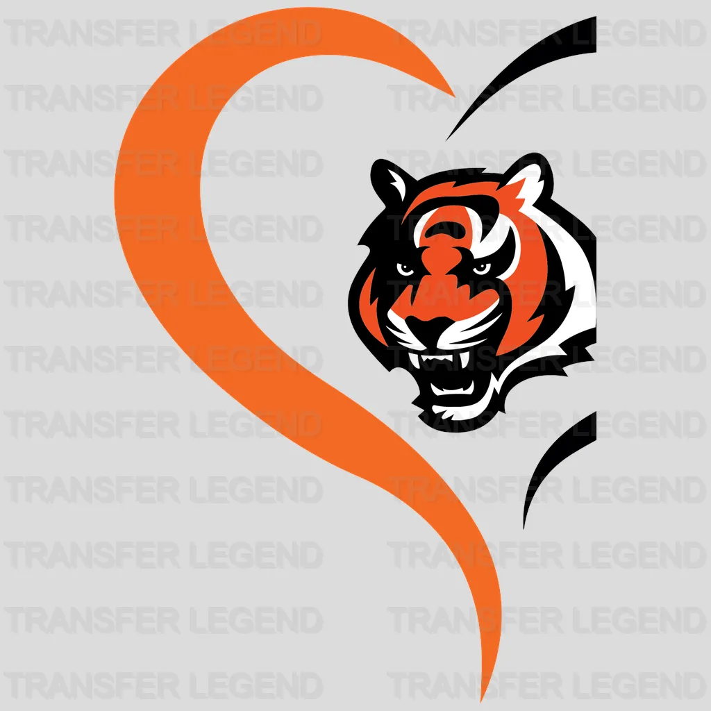Cincinnati Bengals Heart Swirl Tiger Head NFL Design - DTF Heat Transfer