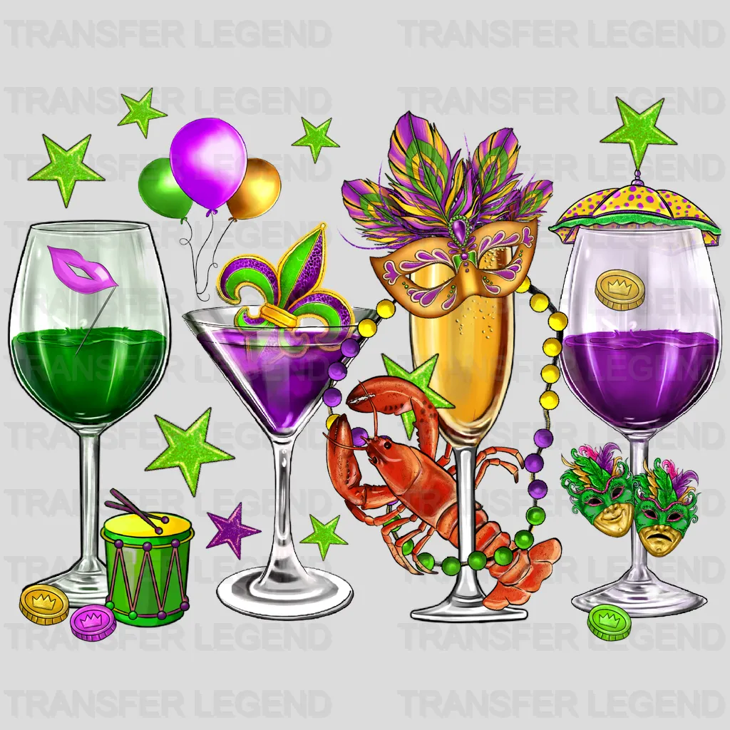 Mardi Gras Wine Glasses Design- DTF heat transfer - transferlegend